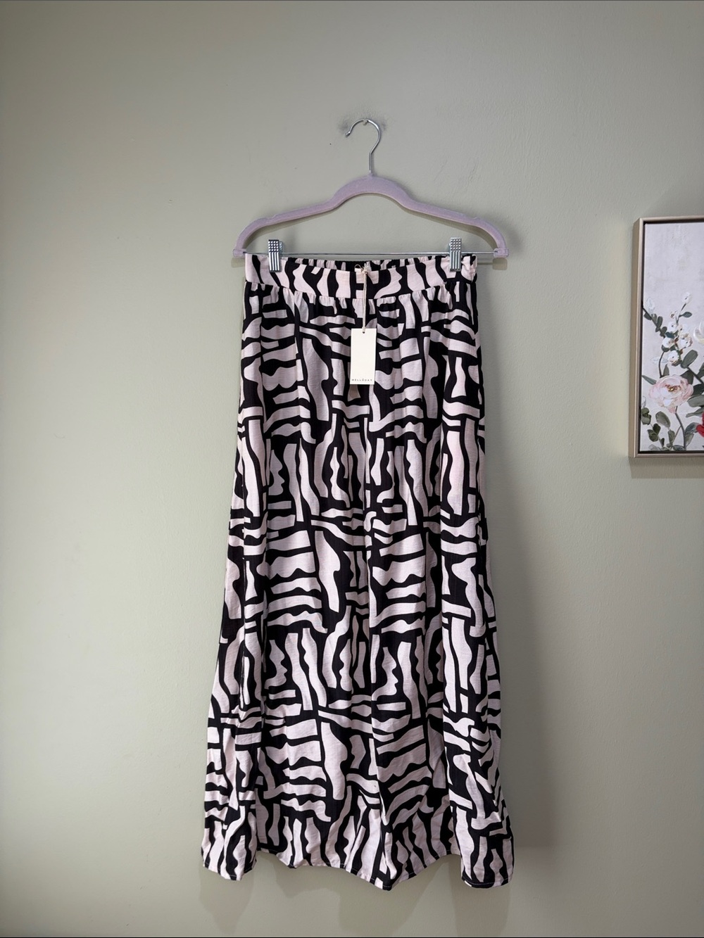 🔥MELLODAY Black and light khaki Abstract Print Maxi Skirt